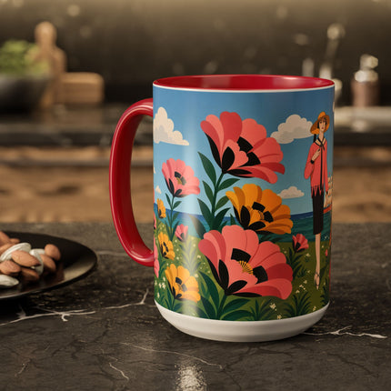 🌸⛵ The Seaside Blossom Promenade Colorful Mug – Art Deco Coastal Elegance