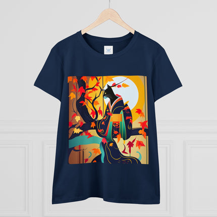 Black Cat in Kimono Women's Midweight Cotton Tee