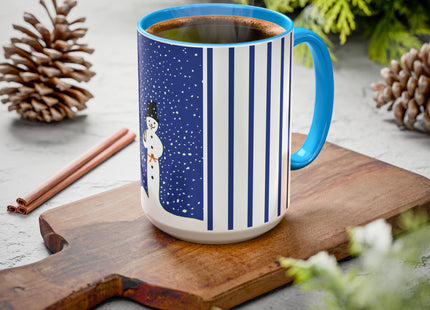 Snowman in Falling Snow Colorful Mugs (11oz, 15oz)