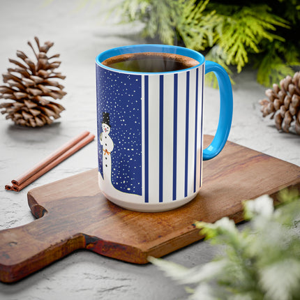 Snowman in Falling Snow Colorful Mugs (11oz, 15oz)
