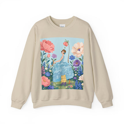 🌸🩵 The Blue Ruffle Garden Crewneck Sweatshirt – Art Deco Floral Whimsy