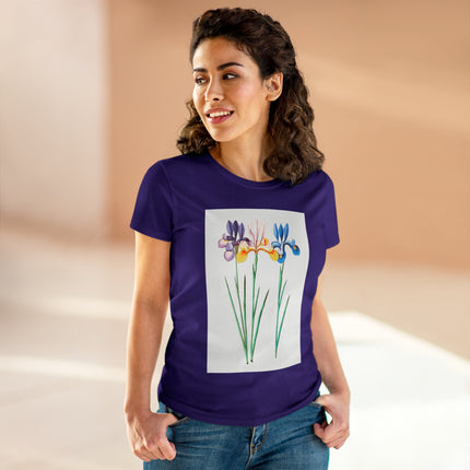 Women's Blue Iris Print Midweight Cotton Tee