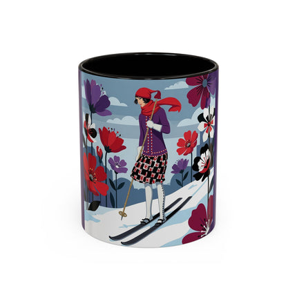 🎿❄️ The Winter Flower Skier Colorful Mug – Art Deco Alpine Fantasy