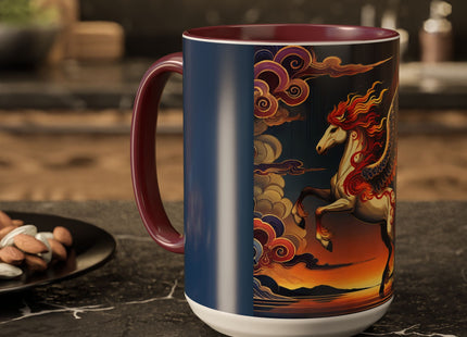 Flame-Winged Horse at Sunset Colorful Mugs (11oz, 15oz)