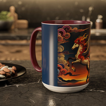 Flame-Winged Horse at Sunset Colorful Mugs (11oz, 15oz)