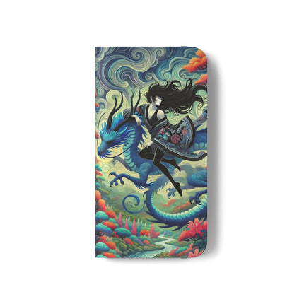 Mystic Guardian of the Sky Flip Case – Warrior Fairy & Turquoise Dragon