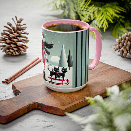Red Sled & Curious Cats Colorful Mugs (11oz, 15oz)