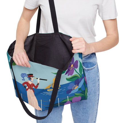 🌊🔭 The Lady Of The Seaside Lookout Weekender Tote Bag – Art Deco Nautical Adventure