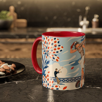 🌼🧡 The Polka Dot Wind Dancer Colorful Mug – Art Deco Fashion Whimsy