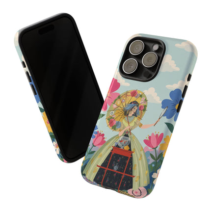 🌸🪞 The Floral Parasol Reflection Phone Case – Art Deco Garden Fantasy
