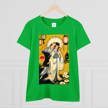 Golden Embrace: A Serene Moment of Love Women's Midweight Cotton Tee
