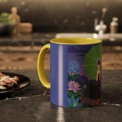 The Lady Of The Moonlit Needlework Colorful Mugs – Art Deco Crafting Elegance