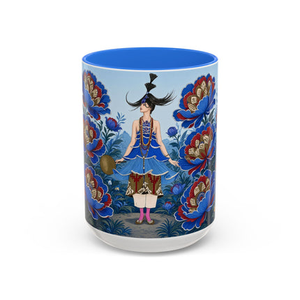 💙🌺 The Sapphire Blossom Garden Dancer Colorful Mug – Art Deco Fashion Fantasy