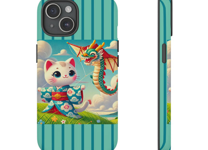 Geisha Kitten and the Dragon Kite Phone Cases