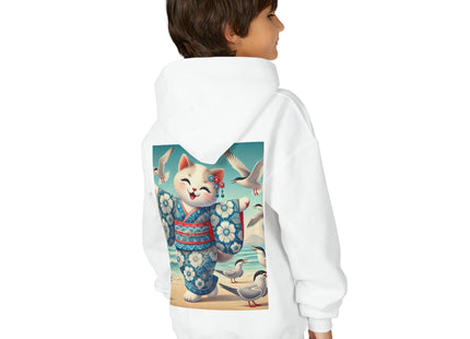Geisha Kitten by the Seaside Youth Heavy Blend Hooded Sweatshirt