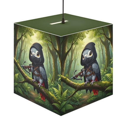 🪶🌲 The African Grey Sentinel Light Cube Lamp – Quiet Strength & Woodland Adventure