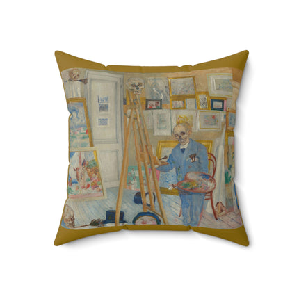 The Skeleton Painter by James Ensor Spun Polyester Square Pillow