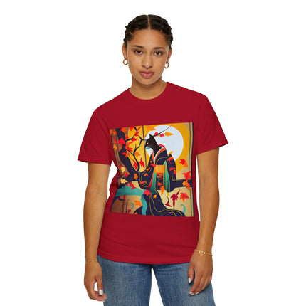 Black Cat in Kimono Unisex Garment-Dyed T-shirt