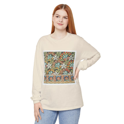 Art Nouveau Geranium Flower Garment-dyed Long Sleeve T-Shirt