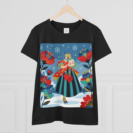❤️❄️ The Winter Heart Messenger Cotton Tee – Art Deco Winter Enchantment