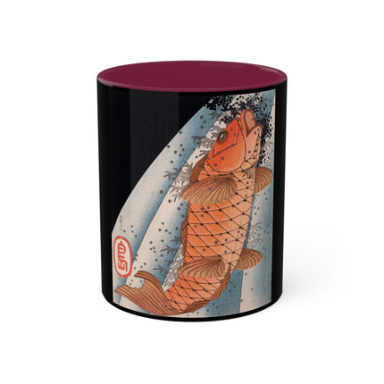 Carp Swimming up a Waterfall by Yashima Gakutei Colorful Mugs, 11oz