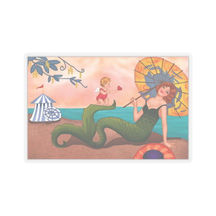 Mermaid with Parasol and Cupid by George Barbier Kiss-Cut Stickers (4 Sizes)