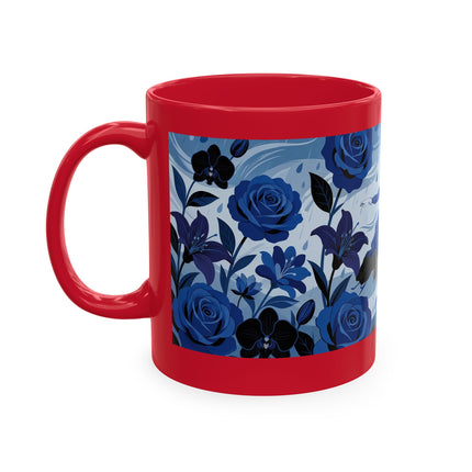 ☔💙 The Lady In The Blue Rain Garden Ceramic Mug – Art Deco Floral Elegance