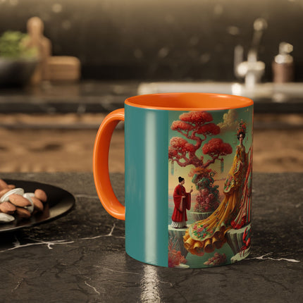 Cherry Blossom Courtesans & Crimson Crab Colorful Mug – Imperial Elegance & Playful Charm