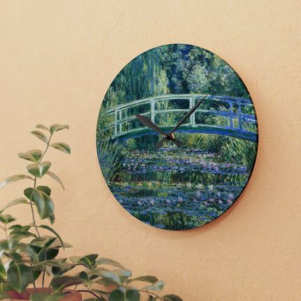 Water Lilies and Japanese Bridge by Claude Monet Acrylic Wall Clock, Round and Square