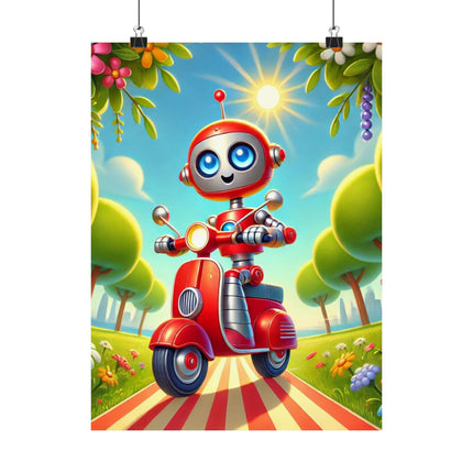 🤖🌿 The Traveling Robot Matte Vertical Poster – Adventure, Curiosity & Playful Discovery