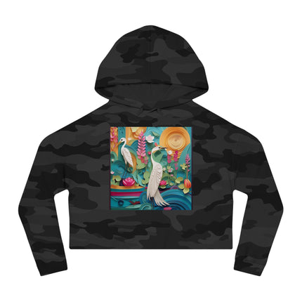 Elegant Egret Oasis Women’s Cropped Hooded Sweatshirt
