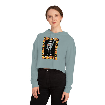 Candy Corn Skeleton Women’s Cropped Hooded Sweatshirt