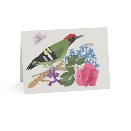 Woodpecker & Rose Greeting Card – Charming Beauty & Refined Simplicity
