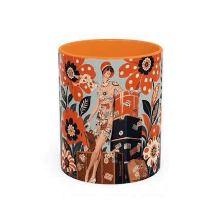 🧳🌼 The Grand Floral Voyage Colorful Mug – Art Deco Travel Elegance