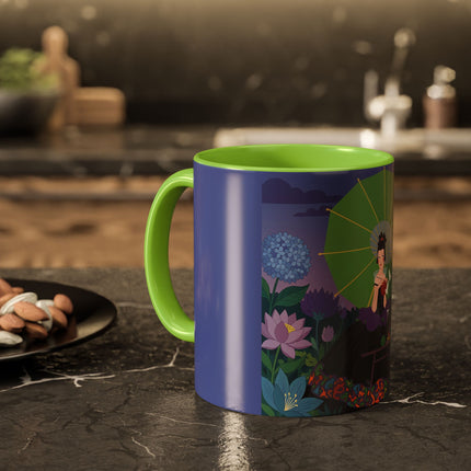 The Lady Of The Moonlit Needlework Colorful Mugs – Art Deco Crafting Elegance