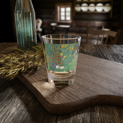 Farm Garden with Sunflowers by Gustav Klimt Shot Glass, 1.5oz