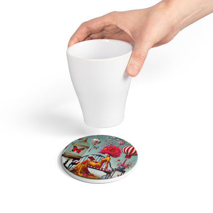 Reading In A Painted Garden Ceramic Coaster