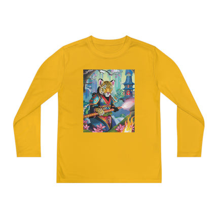 Cyberpunk Leopard Youth Long Sleeve Competitor Tee – Neon Magic & Futuristic Adventure