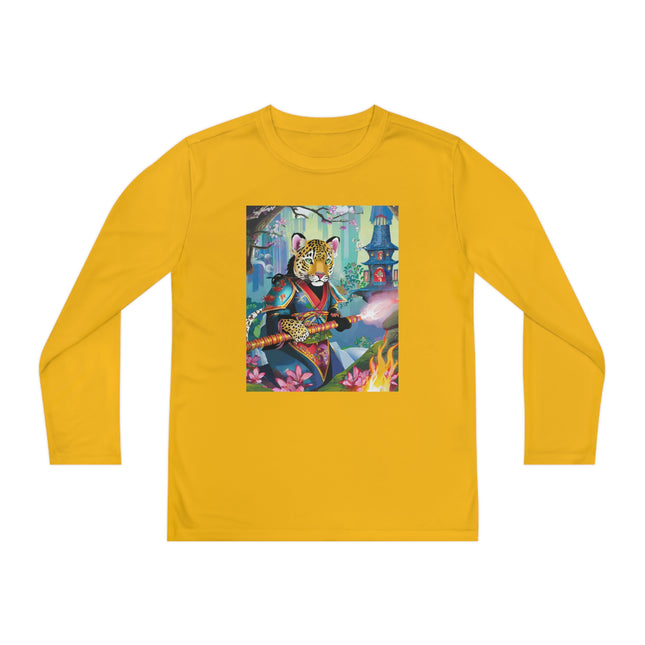 Cyberpunk Leopard Youth Long Sleeve Competitor Tee – Neon Magic & Futuristic Adventure