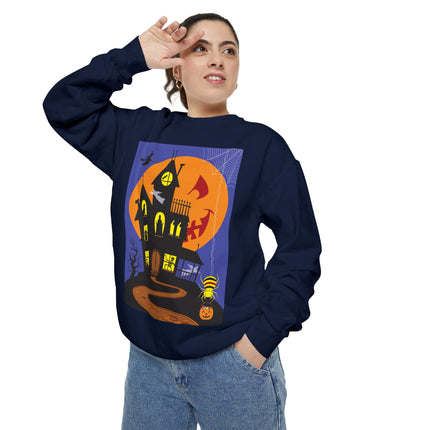 Halloween Night at the Haunted House Unisex Garment-Dyed Sweatshirt