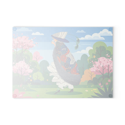 🦚🌸 The Peacock Garden Stroll Glass Cutting Board – Art Deco Fashion Elegance
