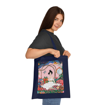 🎄🌹 Christmas Morning In The Rose Parlor Cotton Tote Bag – Art Deco Holiday Romance