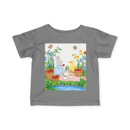 🐰🦆 The Little Strawberry Picnic Friends Infant Fine Jersey Tee – Whimsical Woodland Charm