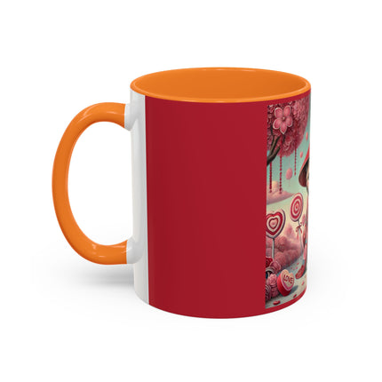 Whimsical Geisha Kitten in a Valentine Garden Colorful Mugs (11oz, 15oz)
