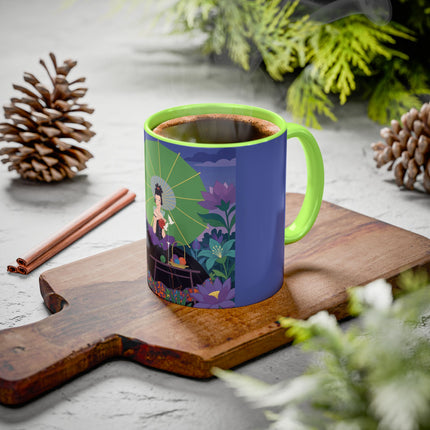 The Lady Of The Moonlit Needlework Colorful Mugs – Art Deco Crafting Elegance