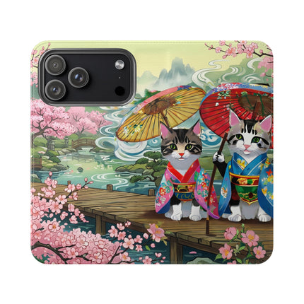 🌸🐱 Kimono Kitties Flip Case – Whimsical Elegance & Storybook Charm