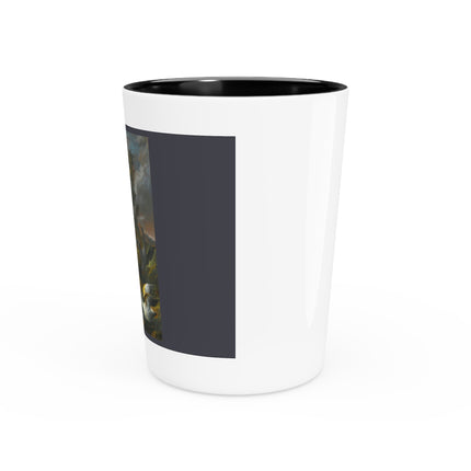 Still Life With Birds Beside An Ornate Fountain by Nicola Casissa Ceramic Shot Glass