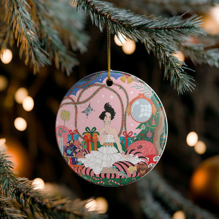 🎀🎄 Christmas Morning In The Rose Parlor Ceramic Ornament – Art Deco Holiday Fantasy