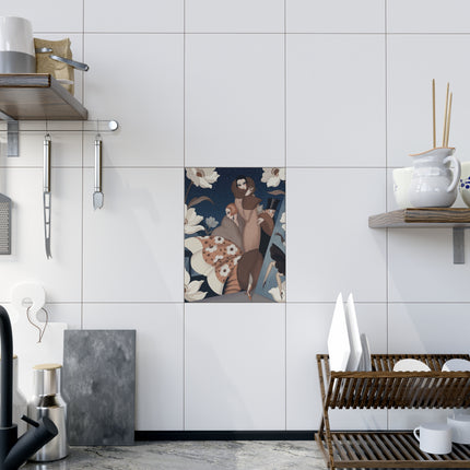 🌙🌸 The Midnight Magnolia Masquerade Ceramic Tile – Art Deco Evening Elegance