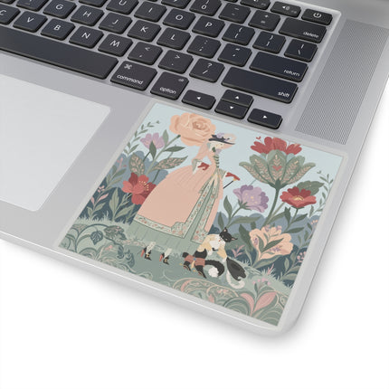 🌹🐈 The Lady And Puss In Boots Kiss-Cut Stickers – Art Deco Floral Whimsy